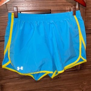 Blue and green Underarmour athletic shorts (has liner and drawstring shorts)